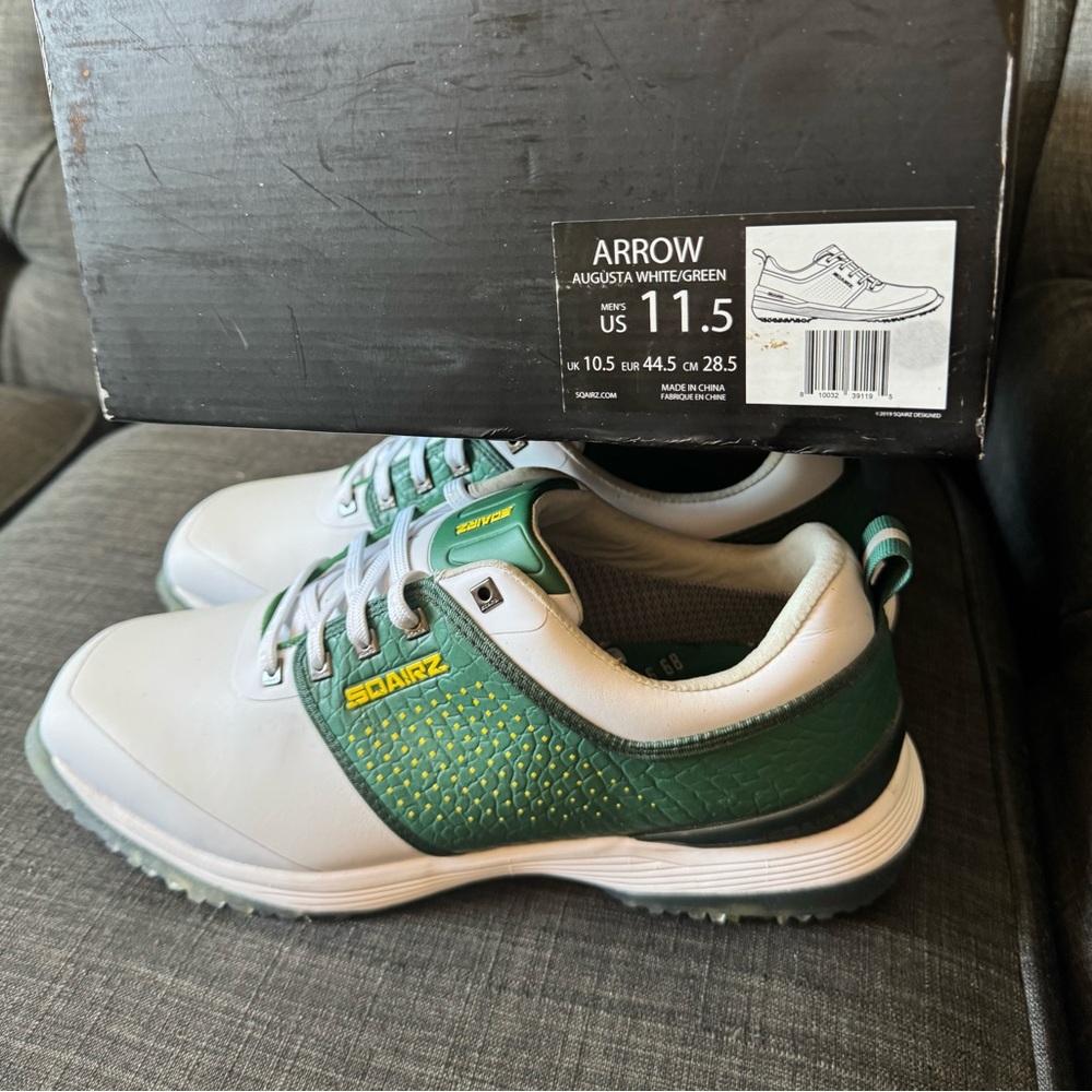 NWT SQAIRZ Limited Edition Augusta Arrow Green and White Golf Shoes, men’s 11.5 - Picture 8 of 11